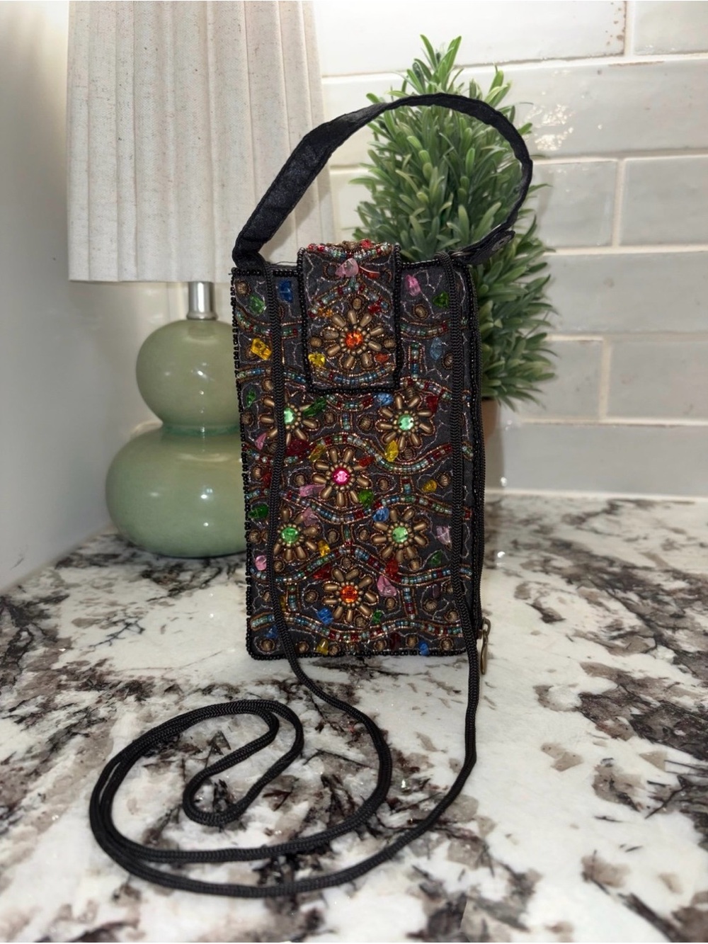 EUC Bamboo Trading Company Beaded Boho Cell Phone Crossbody Bag